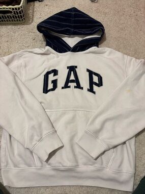 GAP White Hoodie with Navy Accents SMALL YELLOW STAIN ON SLEEVE